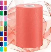 Swpeet 6 Inch by 100 Yards Coral Red Tulle Fabric Roll, Fabric Spool Tulle Ribbon, Tulle Ribbon Sheer Mesh Netting Polyester Spool for DIY Birthday Party Wedding Decorations Christmas Craft Supplies