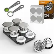 Triplot Reusable Capsules for Nespresso OriginalLine - 6pcs Refillable Coffee Pods,Stainless Steel Cups Compatible for Nespresso OriginalLine Machine (6Pods+100pcs Lids+Storage Board)