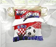 Soccer Design Duvet Cover Set | Norway Greece Croatia National Football Team Prints Bedding Set | with Soft Duvet Cover+2 Pillow Shams(3pcs) or Sheet (4pcs) (Single-3PCS,A)