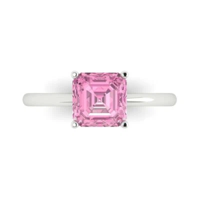 2.0 ct Asscher Cut Pink Stone Wedding Promise engagement Ring 14k White Gold