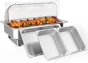 Rectangular Chafing Dish Electric Buffet Set,9QT Stainless Steel Food Servers and Warmers with 1 Full-Size Pan & 2 Half-Size Pan for Catering, Wedding and Parties