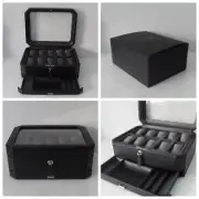 WOLF Windsor 10 Piece Watch Box with Jewelry Drawer 4586029 Black Silver NEW!!