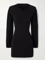 [Jean Paul Gaultier] Jean Paul Gaultier - Open-back Hooded Paneled Crepe-jersey Mini Dress - Black - FR 36 FR 36 Black