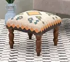 Handcrafted Wool & Jute Kilim Ottoman | Decorative Upholstered Pouf | Footstool