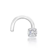 14K White Gold Curved Screw Nose Ring With 0.02 Carat Diamond - 18 Gauge
