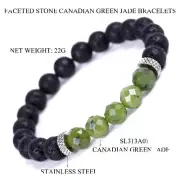 Stone of Wealth Green Jade Natural Gemstone Bracelet With Volcani Lava 8mm Beads