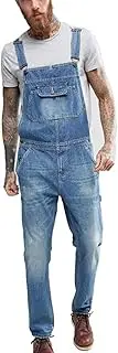 [QJBMEI] Men's Denim Bib Overalls Fashion Slim One-Piece Jeans