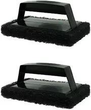 BBQ Grill Cleaning Brush, 2 Pack Scouring Pad Griddle Cleaning Pad with Ergonomic Handle for Cookware, Grate, Stovetop