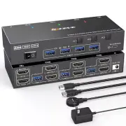 HDMI KVM Switch 4K@60Hz USB3.0 KVM Switcher for 3 Computers Share 2 Monitors