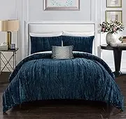 Chic Home Westmont 4 Piece Comforter Set Crinkle Crushed Velvet Bedding-Decorative Pillow Shams Included, King, Navy