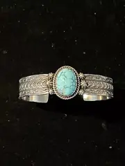 Navajo Kevin Ramone Stamped Kingman Turquoiss Cuff Sterling Silver 7 1/2”