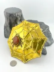 NOS 1980s Huge 5” Handcrafted Brass Spider Web Brooch Agate NWT Saks Fifth Ave