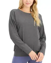 Alfani Womens XS Super Soft Modal Long-Sleeve Sleep Top Charcoal Gray $50 1838