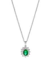 Bloomingdale's Fine Collection Emerald & Diamond Halo Starburst Pendant Necklace in 14K White Gold