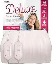 Mylek Electric Blanket Super King Bed Fitted Heated Mattress Cover Dual Control with Elasticated Skirt - Size 203 x 182cm x 40cm - Overheat Protection - Fast Heat Up - Machine Washable