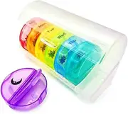 Weekly Pill Box 7 Day,HIDOU Pill Organiser Transparent 7 Colours Travel Tablet Boxs 7 Day 2 Times 14 copartments to Hold Plenty of vitamins,medication,supplements