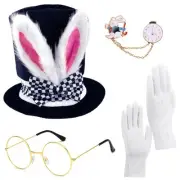 White Bunny Costume Accessory Set Easter Rabbit Ears Topper Plush Hat Clock B...