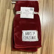 Rae Dunn Red Baby’s First Christmas Soft Plush Baby Blanket 30 x 40 NEW