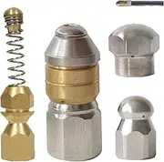 Pressure Washer Jetter Nozzle, 4Pcs Stainless Steel Sewer Jetter Kit, Easy to Install G1/8 Thread Drain Cleaner Nozzle for Efficient Cleaning, Pressure Washer