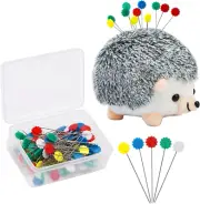 Fteven 100 Pieces Flat Head Straight Pins Hedgehog Pincushion Kit, Big Pincushio