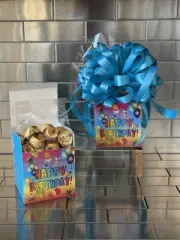 Kids Happy Birthday Reese’s Peanut Butter Cups Gift Basket-Box Wrap & Blue Bow