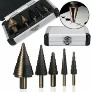 5pcs HSS High Speed Steel Cobalt Titanium Step Drill Bit Multiple Hole w/ Case