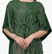 FIORRA Women's Plus Size XXL Poly Crepe Kaftan Kurta in Green with Gold Print