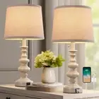 21'' Farmhouse Table Lamps for Bedroom Set of 2 Rustic Bedside Lamps for Nigh...