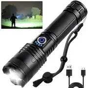 Rechargeable Flash Light Flashlights High Lumens, 200000 Lumens Super Bright LED Tactical Flashlight, 5 Modes IPX6 Waterproof, Powerful Handheld Flashlights fo
