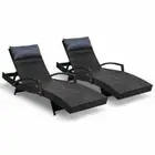 Set of 2 Sun Lounge Outdoor Furniture Wicker Lounger Rattan Day Bed Garden Patio