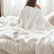 Bedsure Blankets Queen Size for Bed - Cozy Soft Blankets for Women, Cute Large Fleece Throws for Girls, Off White, 90x90 Inches