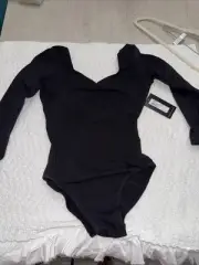 Bloch Balloon Pinched Front And Back 3/4 Sleeve Black Small Leotard Women’s Nwt