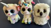 NEW Beanie Boos Plush Lot of 3 - Harmonie-Unicorn, Heather-Cat, Austin-Owl