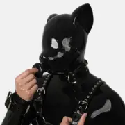 FURRJOI Silicone Black BDSM Headgear Fox Mask Hood Ico Drone for Gay Fetish