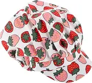 [NIYANGLE] Nursing Cap for Women Chef Accessories Breathable Cotton Cooking Hat Kitchen Cap for Working Lovely Strawberry Pattern Nurse Scrub Hat