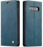 QLTYPRI Case for Samsung Galaxy S10e, Vintage Thin Mobile Phone Case with Card Slot, Money Slot Stand, PU Leather Case, TPU Bumper Flip Protective Case, Compatible with Samsung Galaxy S10e - Blue