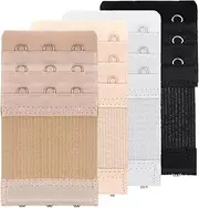 [GLRVFUX] 4 Pcs Women's Bra Extenders 3 Hooks 3 Rows, Elastic Bra Extenders, Soft Stretchy Back Bra Extension Strap (Black, White, Nude, Beige), Black, White, Nude, Beige