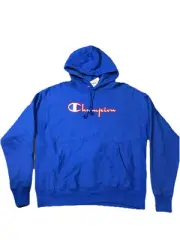 Champion Hoodie Sweatshirt Adult L Blue Pullover Reverse Weave Hooded Mens