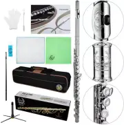C Flutes with Engraved Flower Closed Hole 16 Keys Flute for Student, Beginner wi