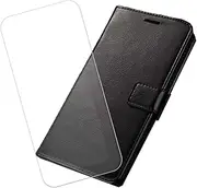 LCEHTOGYE Cover for Motorola Edge+ 2023 + HD Tempered Glass,Shell BracketBumper Protective Back Case - Anti-Scratch Screen Protector for Motorola Edge+ 2023 - R64 -Black