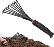 Dethatcher Rake - Metal 9 Tines Hand Rake Garden Tool | Heavy Duty Dethatching Rake Tool for Spreading Mulch, Gardening, Loosening Soil Foccar