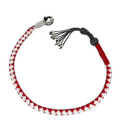 42 Inches Long White /Red Fringed Hand-Braided Biker Get Back Whip W/ Skulls