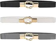 [masoe] Women Skinny Belt for Dresses Retro Stretch Ladies Waist Belt Plus Size Set of 3