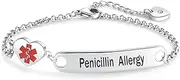 NARTGO Heart Medical Alert ID Bracelet for Women Emergency First Aid Health Alert Stainless Steel Adjustable Chain Bracelets