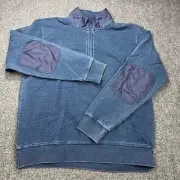NEW Orvis Sweater Mens Large Indigo Blue Quarter Zip Pullover Elbow Patches