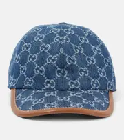 [Gucci] Gucci GG Canvas leather-trimmed denim baseball cap UK 7 1/8 blue