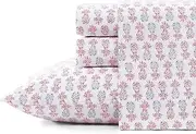 [Tommy Bahama] King Sheets, Super Soft Cotton Percale Bedding Set with Matching Pillowcases, Crisp & Cool, Coastal Room Essentials (Pineapple Splash Pink, King)