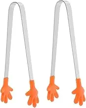 KICHOUSE 2 Pcs Mini Hand Shape Silicon Food Clips Metal Pasta Candy Ice Cube Tongs Sturdy Stainless Steel Kitchen Gadgets for Serving Sugar Cubes Fruits BBQ