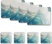 Placemats and Coasters Set of 4 - Heat Resistant, Waterproof, Non-Slip Cork Table Mats in Matte Finish, Elegant Placemats & Coasters for Cups, Mugs, Plates & Pans - Aqua Marble