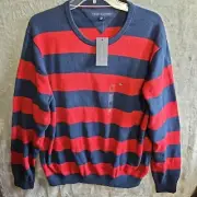 Tommy Hilfiger Men's XL pullover Sweater Red Blue Striped Casual Pullover NEW